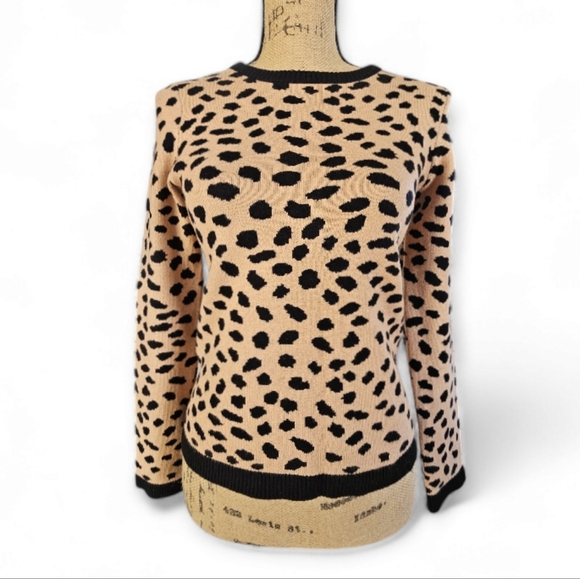H Halston Women's Leopard Print Beige and Black Long Sleeve Sweater, Size XS - Picture 1 of 5
